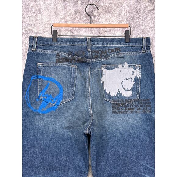 New Cactus Jack x Fragment Jeans 38 x 32 Mens Selvedge Denim Embroidered - Picture 3 of 10